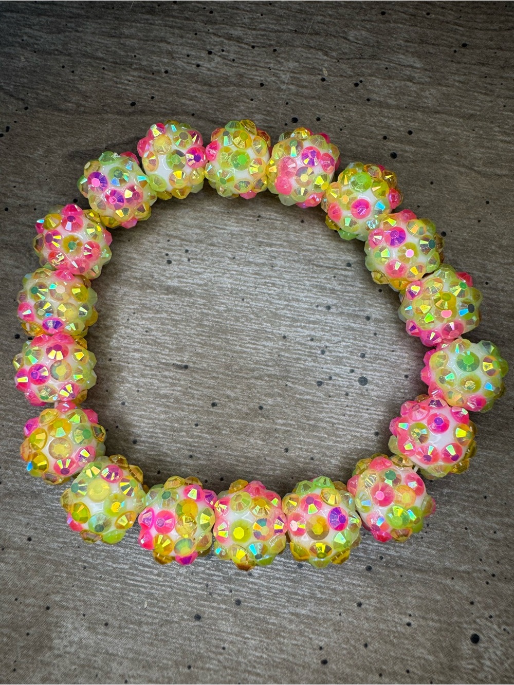 Sparkle Bead Neon Yellow and Pink Stretch Bracelet